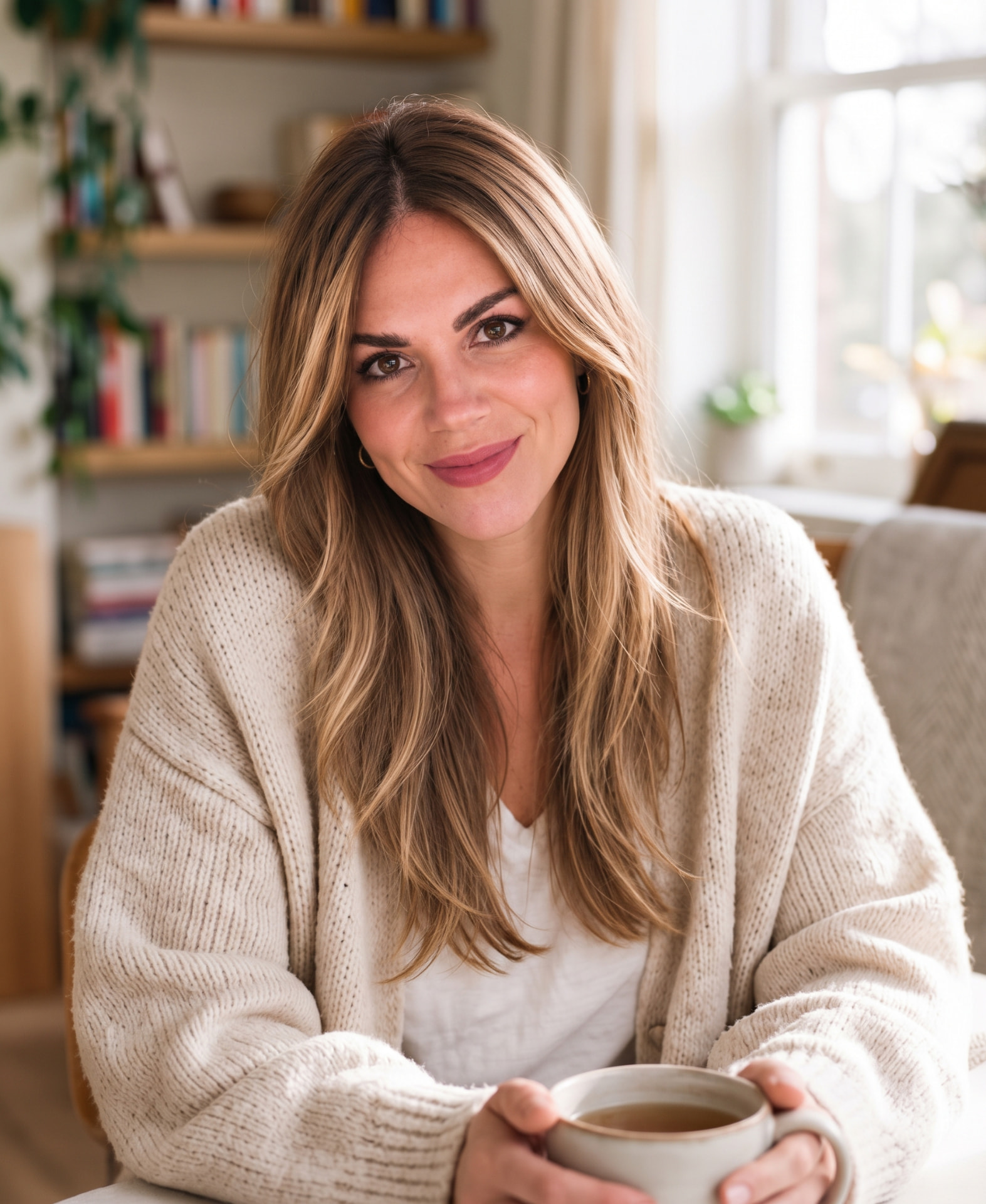 Maca Romero sonriendo con una taza de té